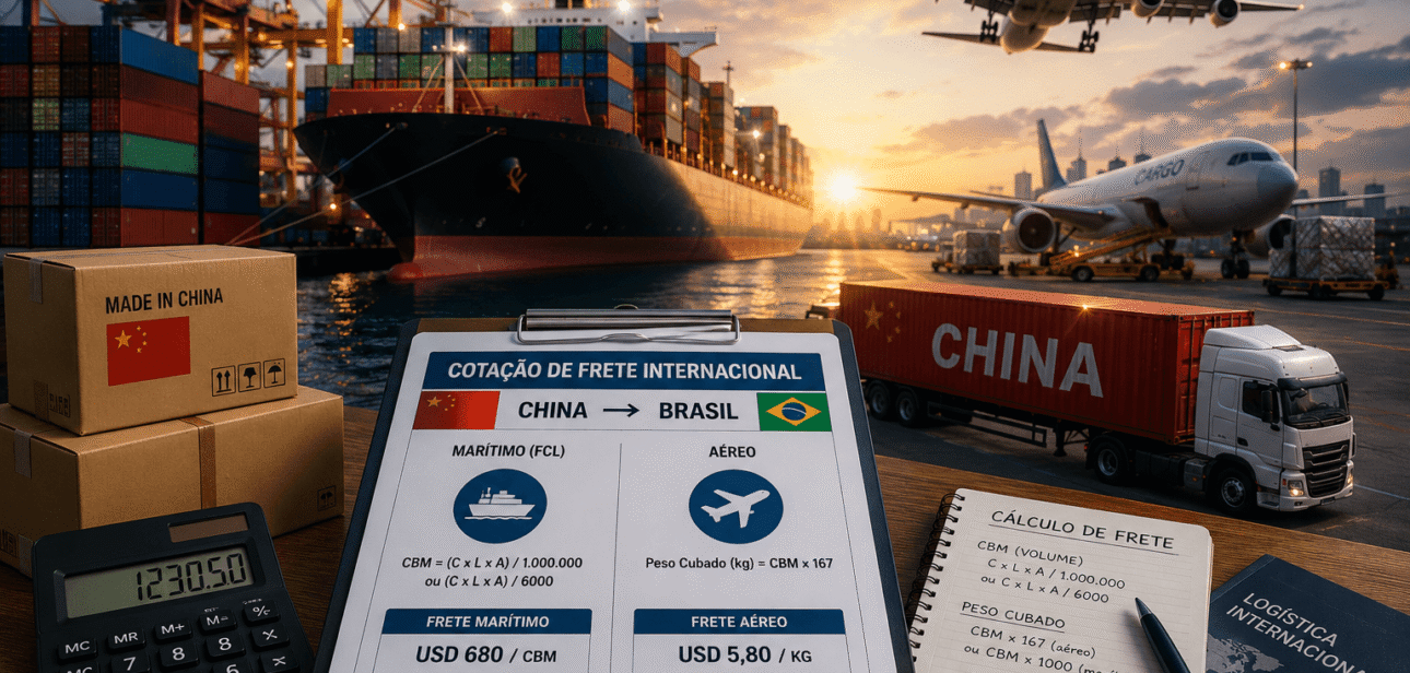 calculando frete maritimo, aéreo, container da china para Brasil