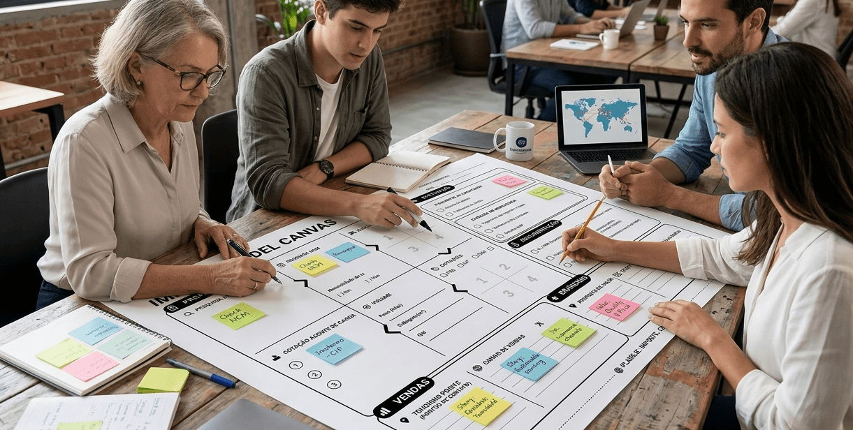 Usuários utilizando o Import Model Canvas para importação
