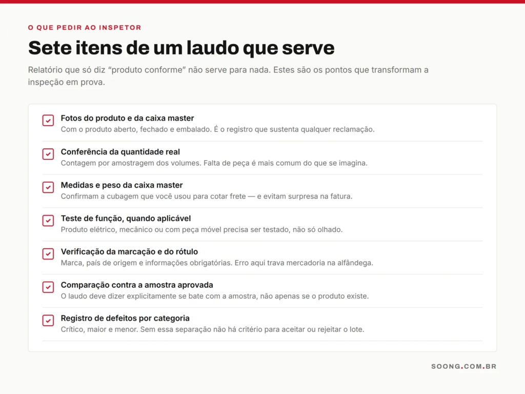 Os sete itens que um laudo de inspeção de qualidade precisa conter