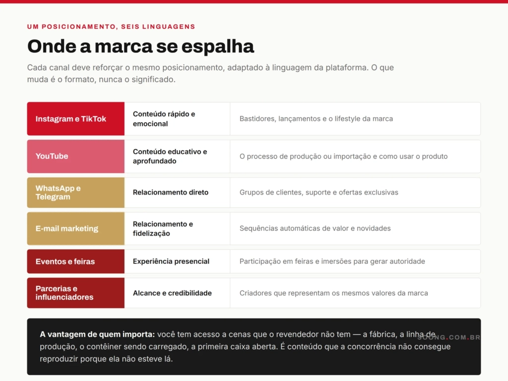 Os seis canais de propagação da marca e a função de cada um